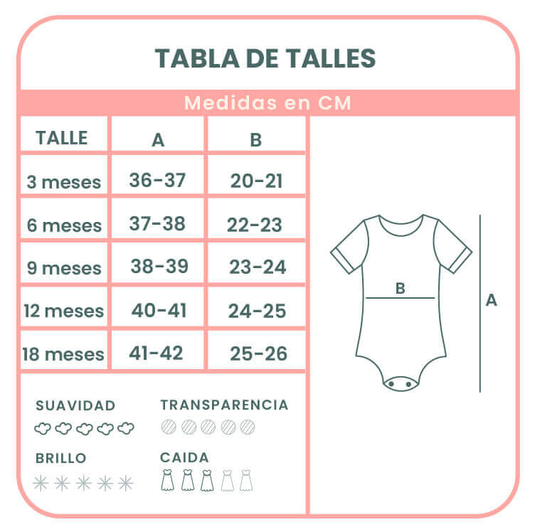 Tabla de talles body manga corta